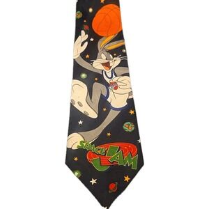Vintage 1996 Space Jam‎ Silk Tie Bugs Bunny Basketball Navy Blue Warner Bros